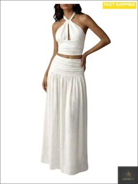 Women's 2 Piece Skirt Set Halter Crop Top Maxi Skirt Matching Outfit
